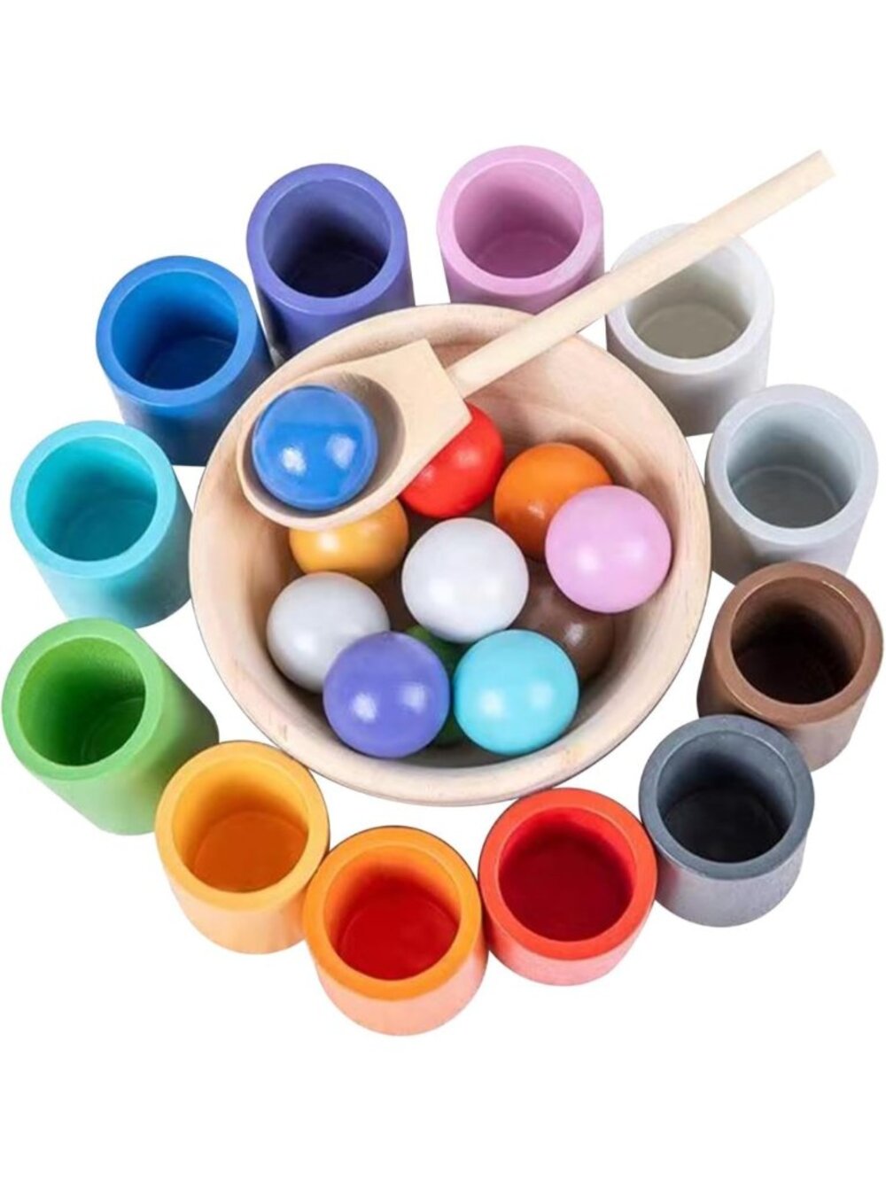 Colorful Rainbow Balls in Cups | Montessori Toddler Learning Toy for 3+ Kids